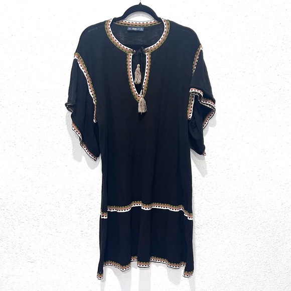 Zara Black Knit Dress with Multicolor Trim L - Picture 1 of 10